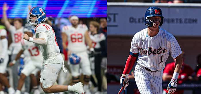 Ole Miss QB Jaxson Dart (left) and OF Treyson Hughes.